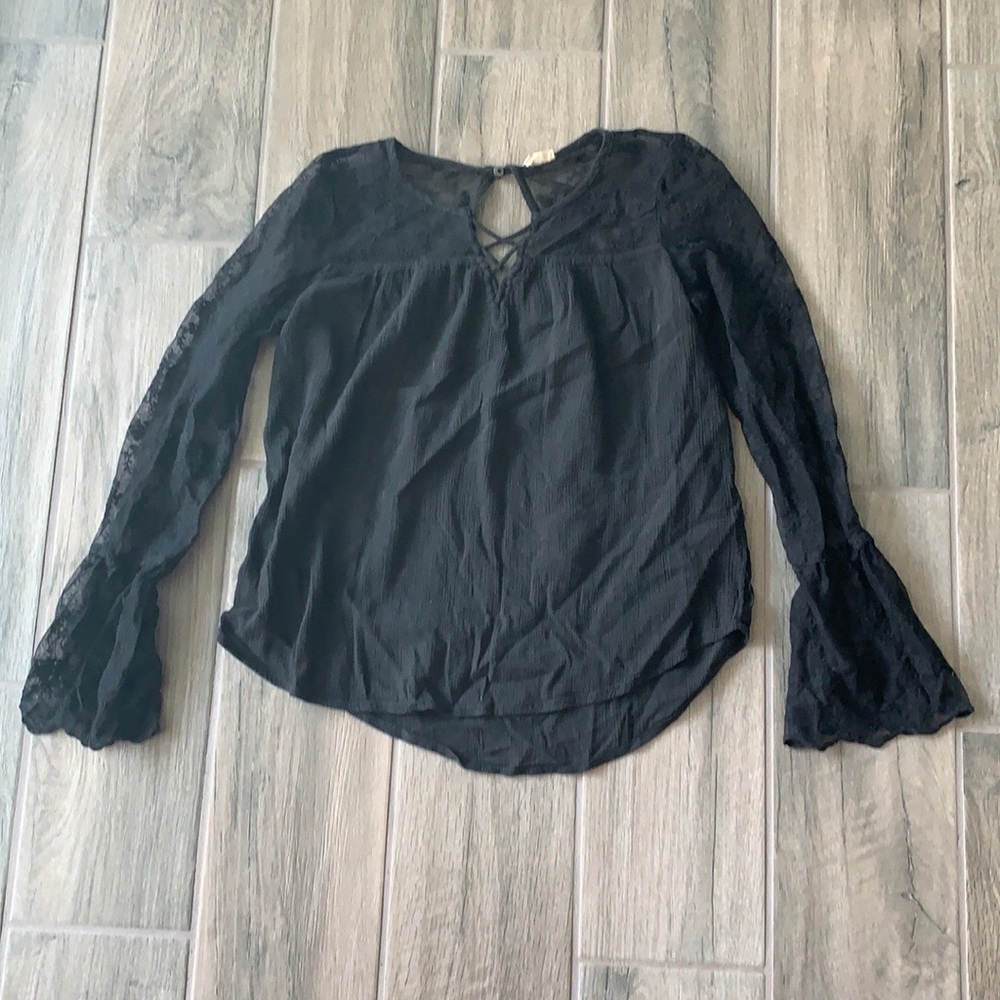 Hollister black top with sheer lace sleeves